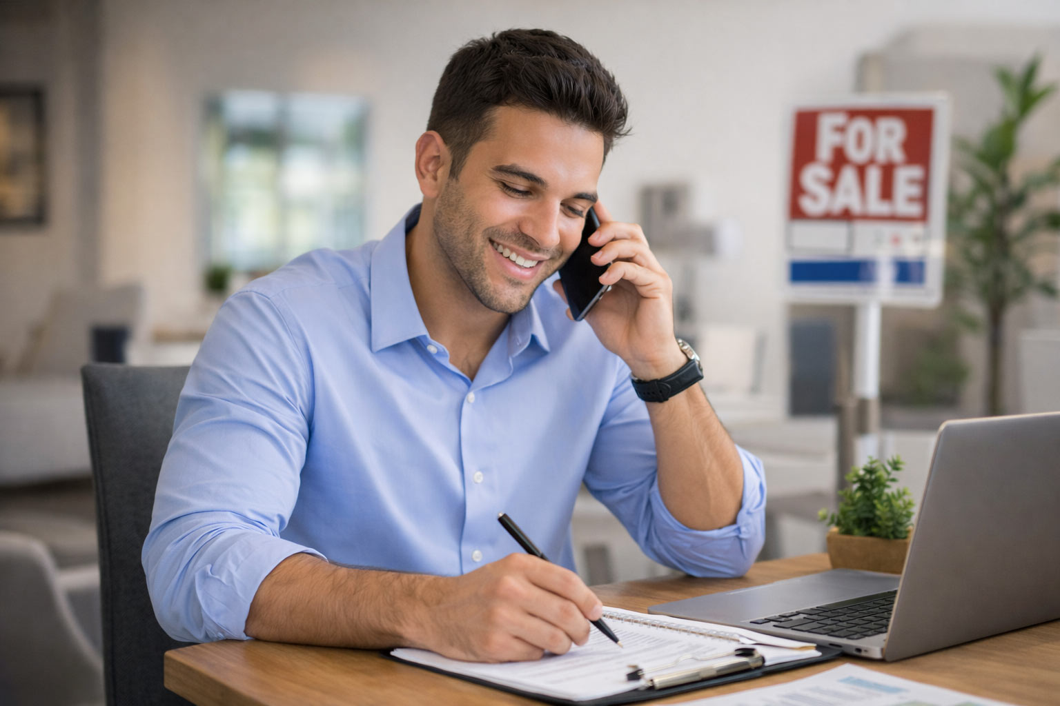 New real estate agent prospecting and following up with leads by phone