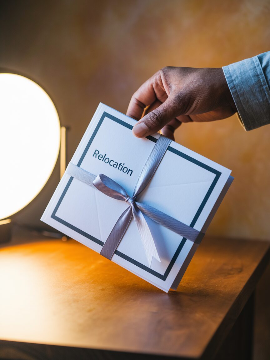 Man holding a relocation package created by a real estate agent