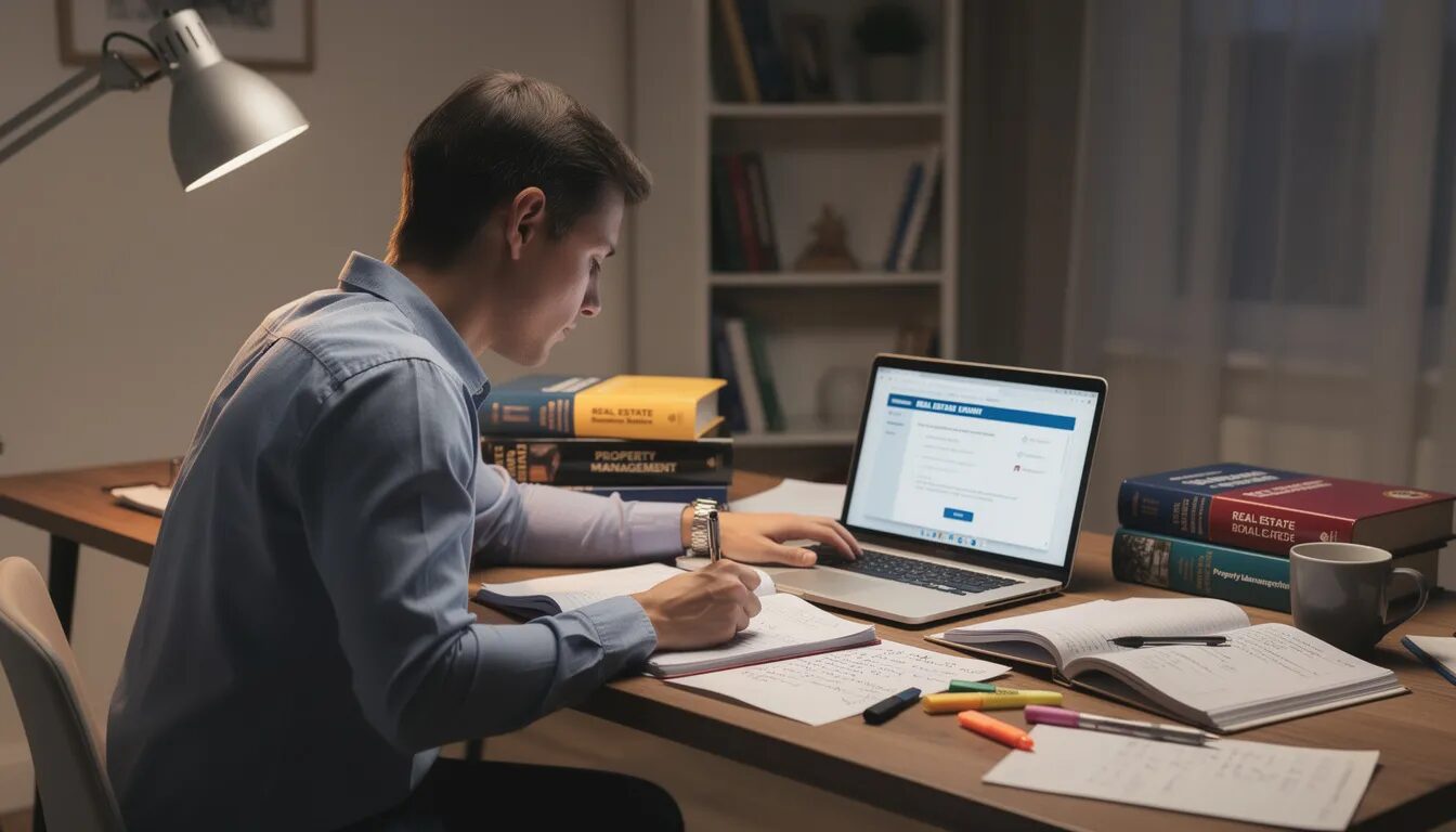Student studying the CA real estate exam prep
